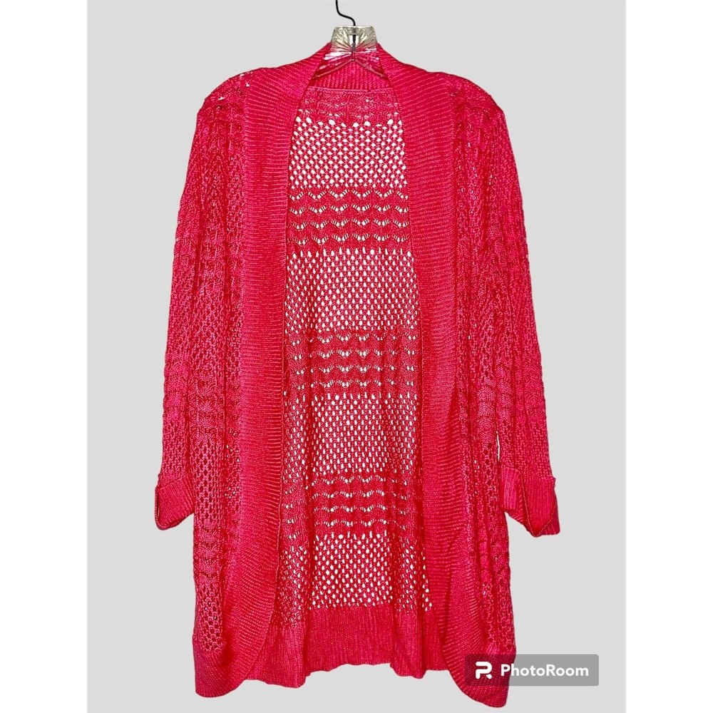Women's Pink Crochet Open Cardigan Size Large Barbiecore